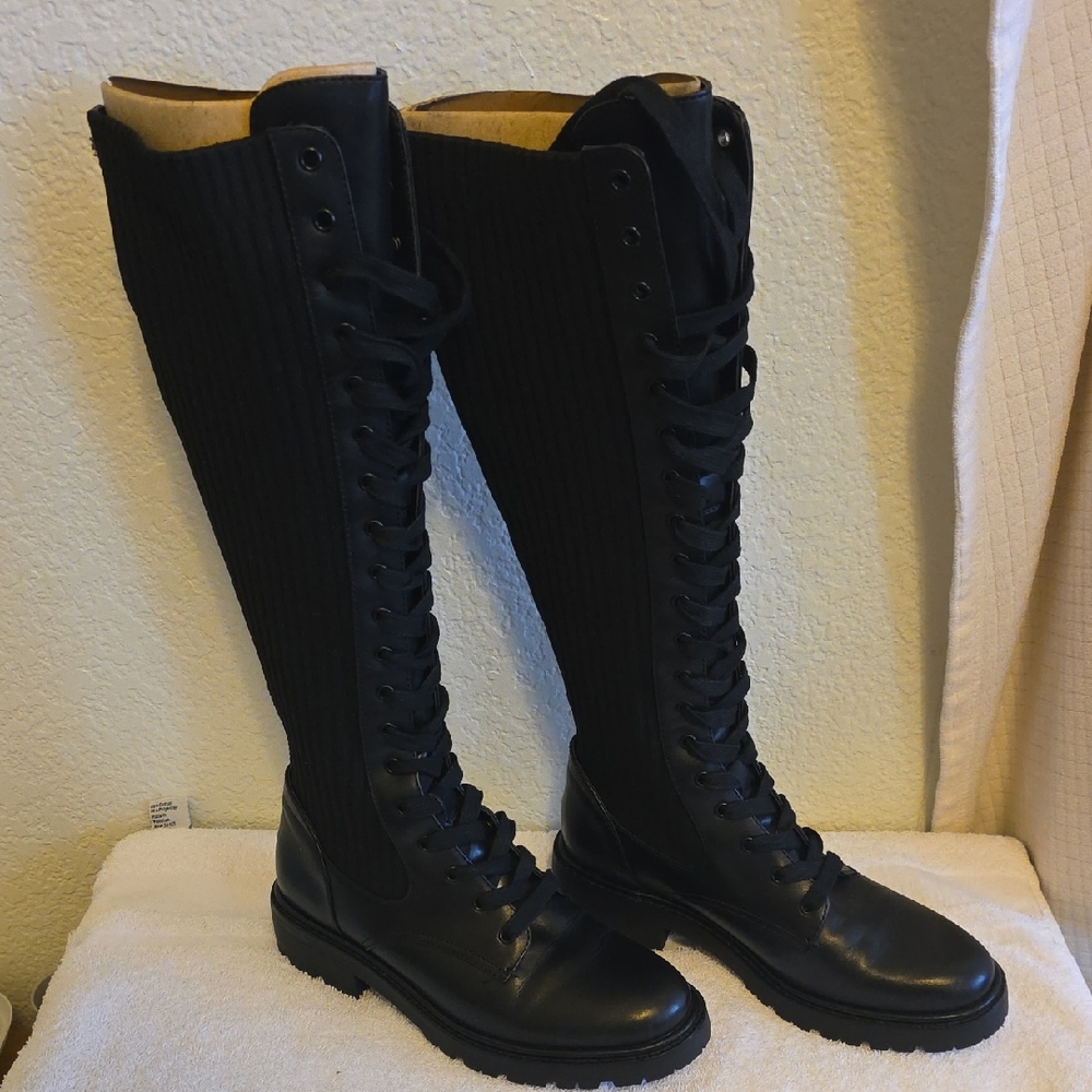 Sam Edelman Black Lace-Up Knee-High Boots